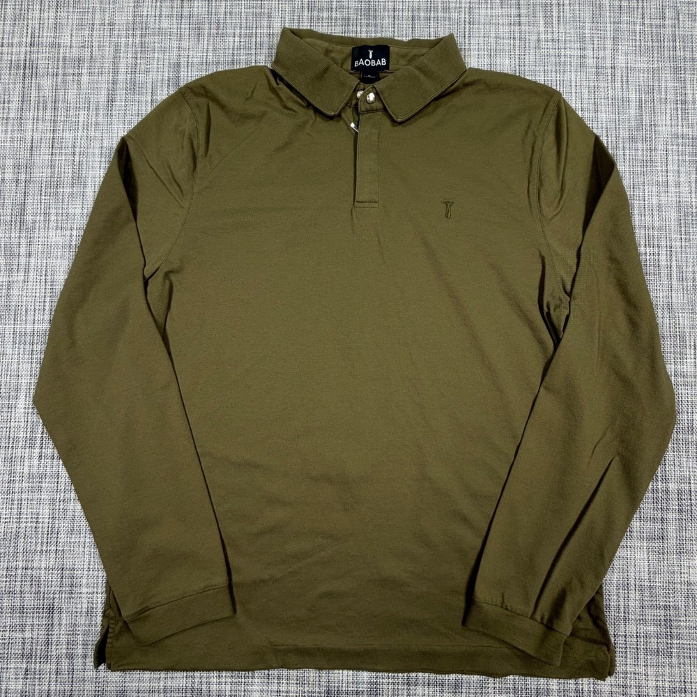 BAOBAB Mens Perfect Polo XL Olive Green Pima Cotton Long Sleeve Quarter Zip